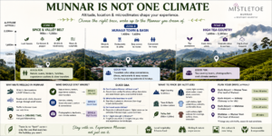 "Map of altitude zones and where to stay in Munnar"