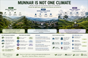"Map of altitude zones and where to stay in Munnar"